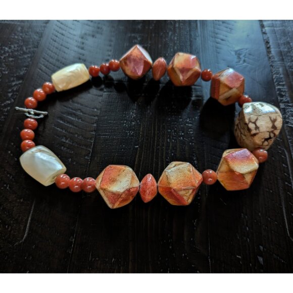 Retro Chunky Beaded Necklace Toggle Clasp Party Statement Glam - Picture 4 of 8